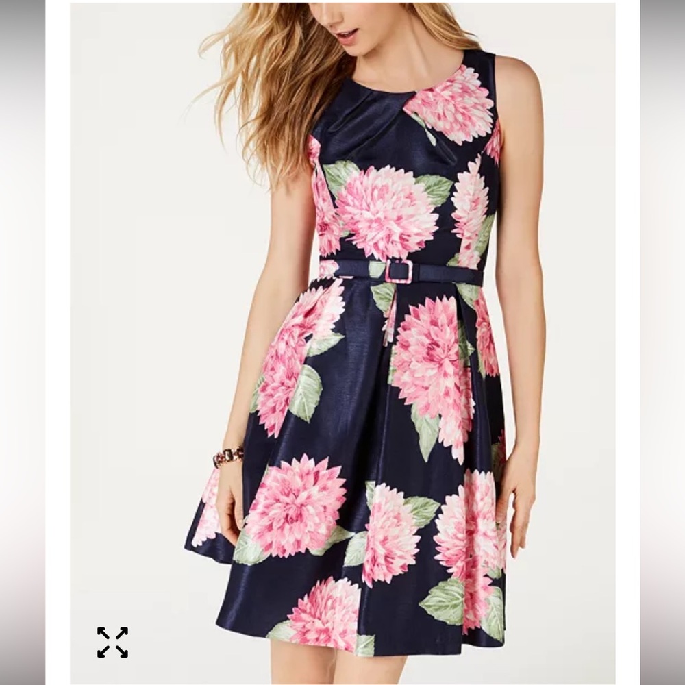 Jessica Howard Navy and Pink Floral Midi Dress